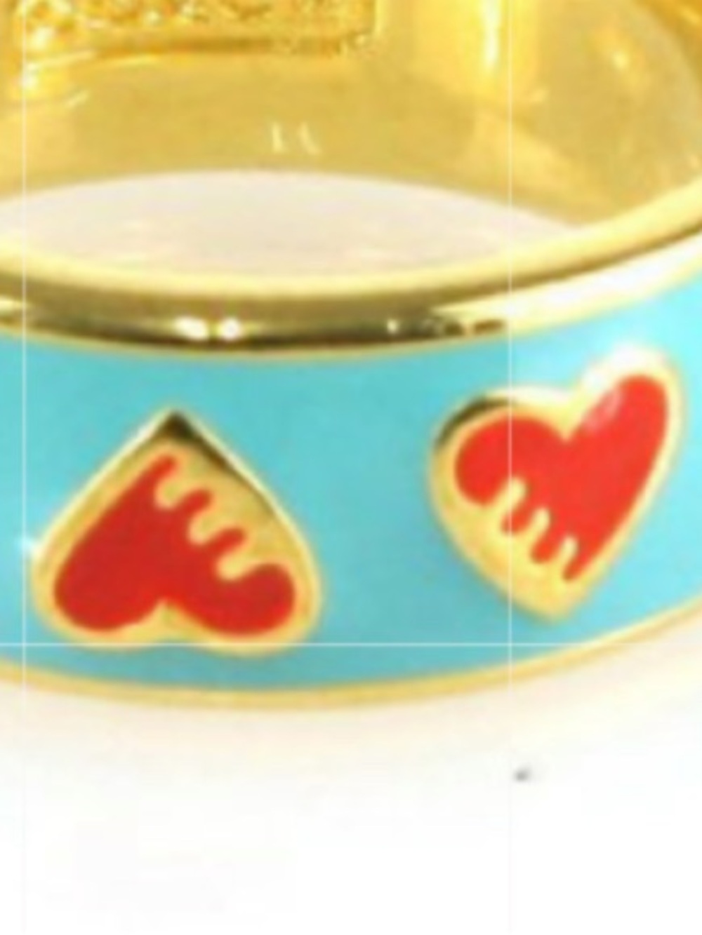 Coach Poppy Ring Gold Tone Enamel Turquoise and Red LIKE NEW - Picture 3 of 16